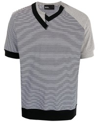 Kolor Asymmetric V Neck Stripe T Shirt