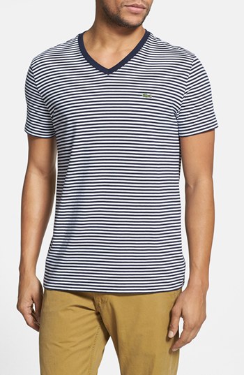 Lacoste Heritage Stripe V Shirt Navy 7, $60 | | Lookastic