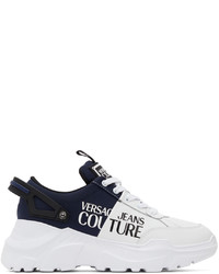 White and Navy Leather Athletic Shoes