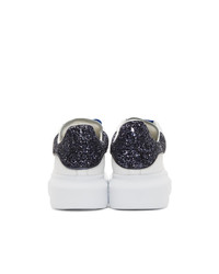 Alexander McQueen White And Navy Glitter Oversized Sneakers