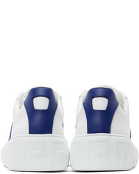 Versace White Blue Greca Low Top Sneakers
