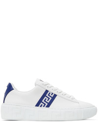 Versace White Blue Greca Low Top Sneakers