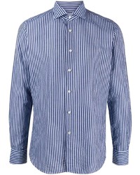 White and Navy Linen Long Sleeve Shirt