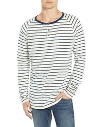 White and Navy Long Sleeve Henley Shirt