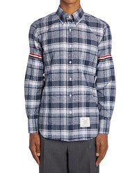 Thom Browne Rwb Armband Straight Fit Madras Cotton Shirt In Navy At Nordstrom