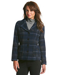 White and Navy Plaid Outerwear