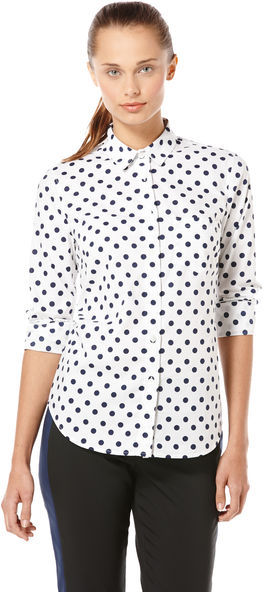 Polka Dot Long Sleeve Woven Top - Black/White