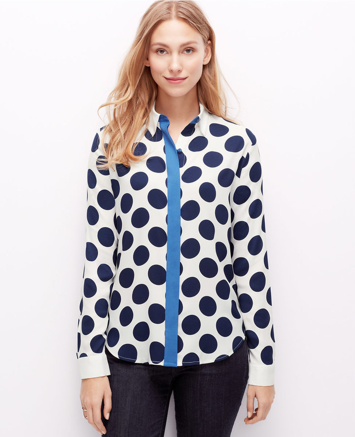 Ann Shirt - Navy / ecru polka dots - Silk - Sézane