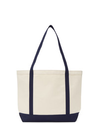 Noah NYC Off White And Navy Core Logo Tote