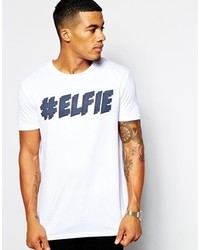 Asos T Shirt With Holidays Elfie Print And Relaxed Skater Fit White