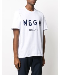 MSGM Brush Logo Print Cotton T Shirt