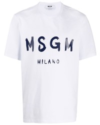 MSGM Brush Logo Print Cotton T Shirt