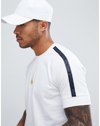 Armani Exchange Pique T Shirt With Taped Sleeves In White