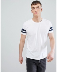 Esprit Regular Fit T Shirt In White With Navy Arm Stripe
