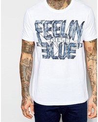 Diesel T Shirt T Joe Aa Crewneck Feelin Blue Print In White