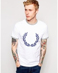 Fred Perry T Shirt With Large Laurel Print White