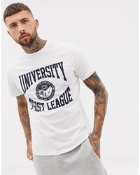 Pull&Bear Varsity Print T Shirt In White
