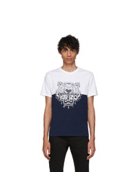Kenzo White And Navy Limited Edition Colorblock Tiger T Shirt