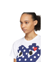 Comme Des Garcons Play White And Navy Polka Dot Big Heart T Shirt