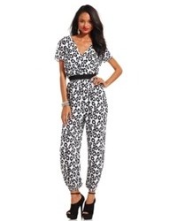 White and Navy Print Jumpsuit
