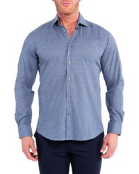 Maceoo Fibonacci Familiar Blue Cotton Button Up Shirt