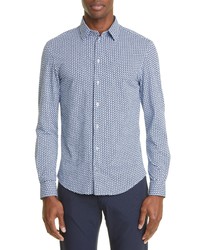 Emporio Armani Geo Button Up Shirt In Solid Medium Blue At Nordstrom