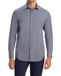 Bugatchi Ooohcotton Tech Medallion Print Knit Button Up Shirt In Air Blue At Nordstrom