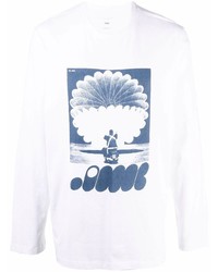 White and Navy Print Long Sleeve T-Shirt