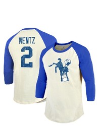 Majestic Threads Fanatics Branded Carson Wentz Creamroyal Indianapolis Colts Player Name Number Raglan 34 Sleeve T Shirt