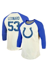 INDUSTRY RAG Fanatics Branded Darius Leonard Creamroyal Indianapolis Colts Vintage Player Name Number Raglan 34 Sleeve T Shirt