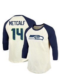 Majestic Threads Fanatics Branded Dk Metcalf Creamcollege Navy Seattle Seahawks Vintage Player Name Number Raglan 34 Sleeve T Shirt