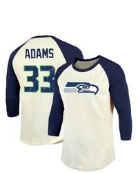Majestic Threads Fanatics Branded Jamal Adams Creamnavy Seattle Seahawks Vintage Player Name Number Raglan 34 Sleeve T Shirt