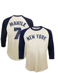 Majestic Threads Mickey Mantle Cream New York Yankees Cooperstown Collection 34 Sleeve Tri Blend Raglan T Shirt