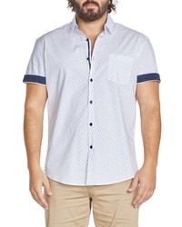 Johnny Bigg Archie Dot Print Stretch Short Sleeve Button Up Shirt In White At Nordstrom
