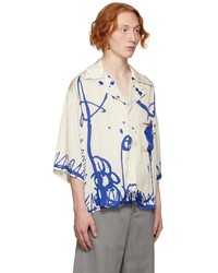 Charles Jeffrey Loverboy Beige Blue Print Awol Shirt