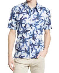 Scott Barber Blue Palm Short Sleeve Button Up Shirt At Nordstrom