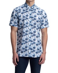 Bugatchi Classic Fit Short Sleeve Cotton Linen Button Up Shirt In Riviera At Nordstrom