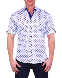 Maceoo Galileo Beeblue Blue Short Sleeve Button Up Shirt