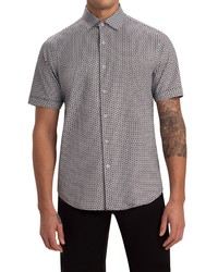 Bugatchi Ooohcotton Tech Print Stretch Short Sleeve Button Up Shirt In Navy At Nordstrom