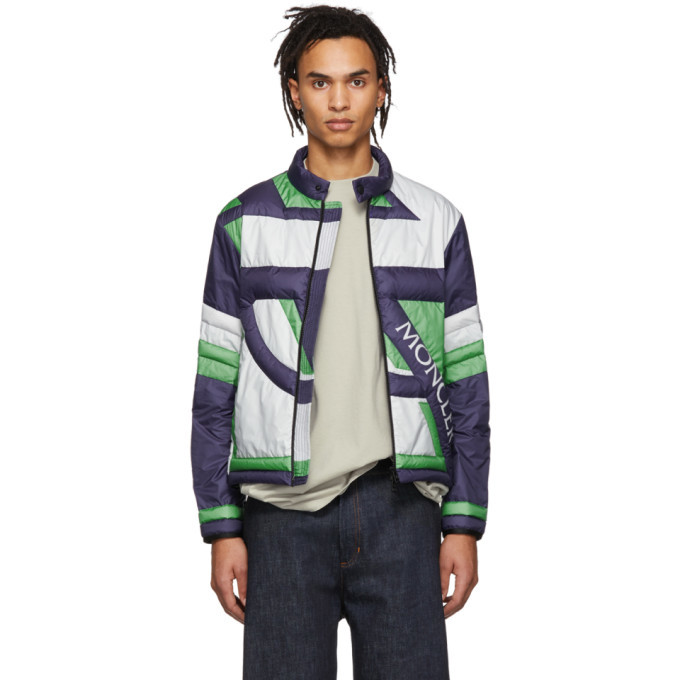 Moncler Genius Navy And Green Down Traction Jacket, $858 | SSENSE ...