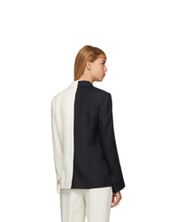Partow White And Navy Silk Easton Bi Colored Blazer