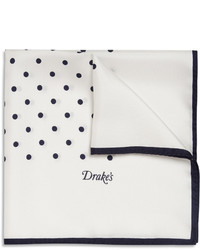 White and Navy Silk Pocket Square