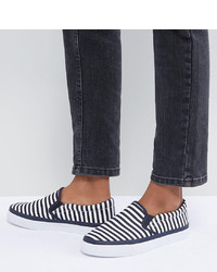 White and Navy Slip-on Sneakers