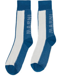 Marni White Blue Cotton Socks