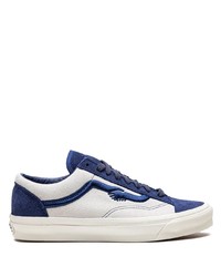 White and Navy Suede Low Top Sneakers