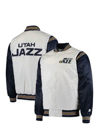 STARTE R Whitenavy Utah Jazz Renegade Varsity Satin Full Snap Jacket