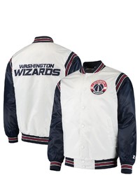 STARTE R Whitenavy Washington Wizards Renegade Varsity Satin Full Snap Jacket