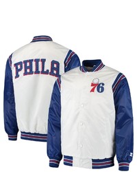 STARTE R Whiteroyal Philadelphia 76ers Renegade Varsity Satin Full Snap Jacket