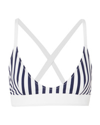 White and Navy Vertical Striped Bikini Top