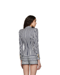 Balmain Blue And White Striped Double Breasted Blazer